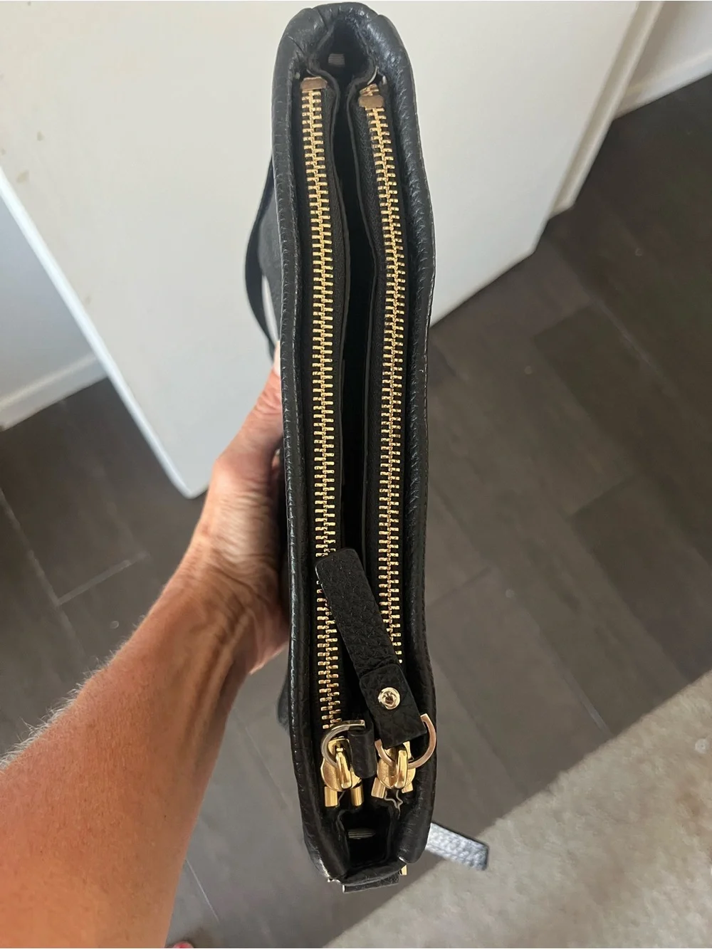 kate spade Black Pebbled Leather Crossbody Bag with Gold Logo